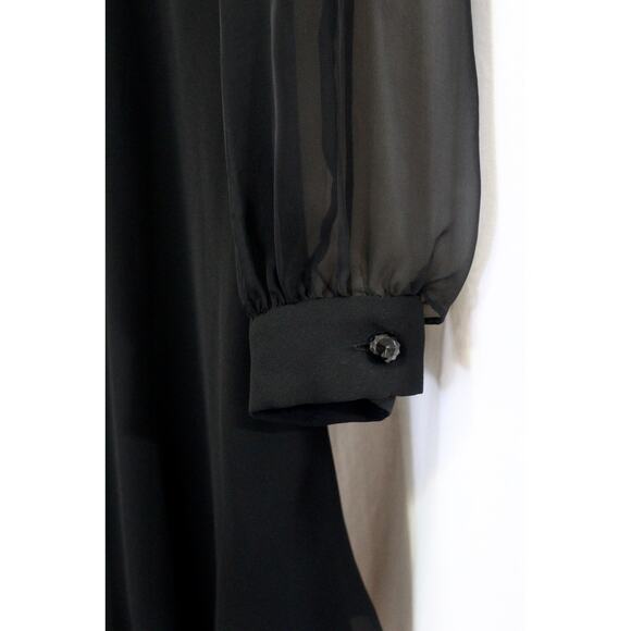 Vtg Black Cocktail Dress Sz 8 Long Sleeve Sheer Chiffon Flutter Hem CACHET USA - Picture 4 of 7